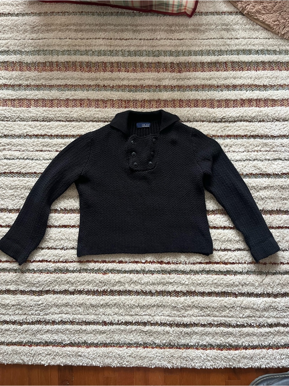 Zara Man Black Button-Up Knit Cardigan